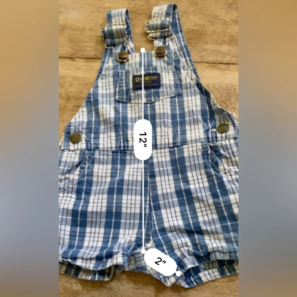 Vintage OshKosh B’Gosh Infant Size 12 Months Blue Plaid Denim Shortalls‎
